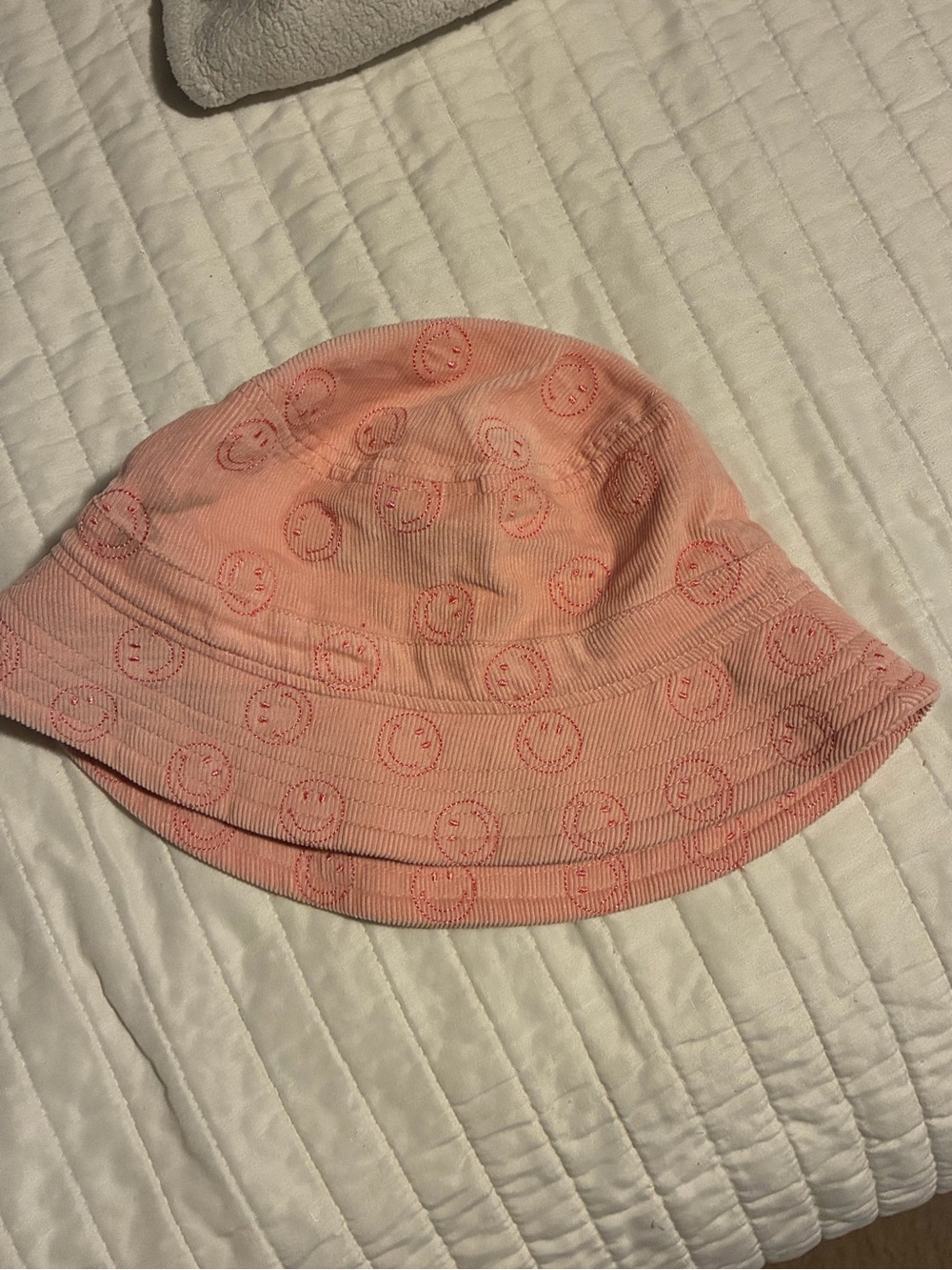Pink Smiley Corduroy Bucket Hat